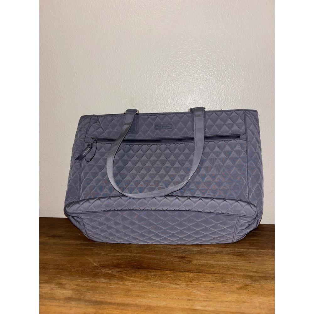 Vera Bradley Grey Quilted Travel Work  Commuter Tote Bag Laptop Sleeve Trolley